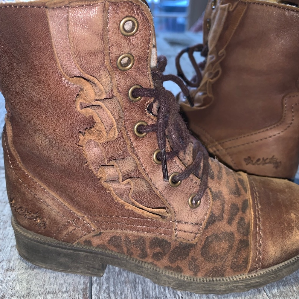 Next Direct Leather Leopard Print Boots - Picture 2 of 8